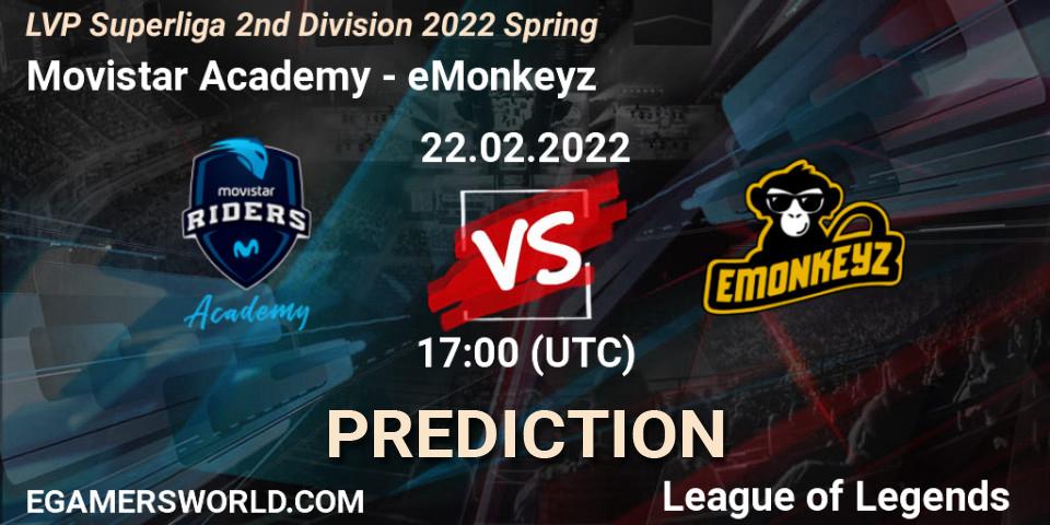 Prognoza Movistar Academy - eMonkeyz. 22.02.22, LoL, LVP Superliga 2nd Division 2022 Spring