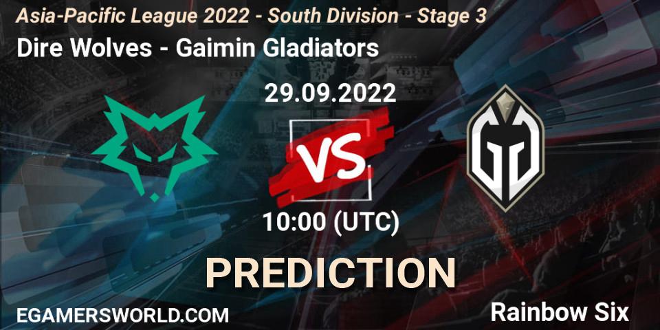Prognoza Dire Wolves - Gaimin Gladiators. 29.09.2022 at 10:00, Rainbow Six, Asia-Pacific League 2022 - South Division - Stage 3