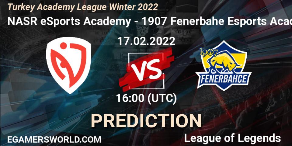Prognoza NASR eSports Academy - 1907 Fenerbahçe Esports Academy. 17.02.2022 at 16:00, LoL, Turkey Academy League Winter 2022