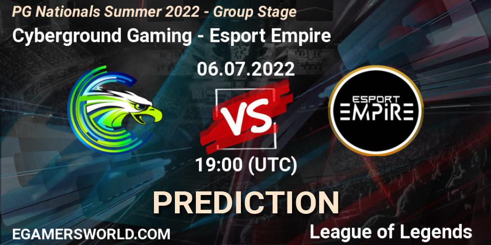 Prognoza Cyberground Gaming - Esport Empire. 06.07.2022 at 19:00, LoL, PG Nationals Summer 2022 - Group Stage