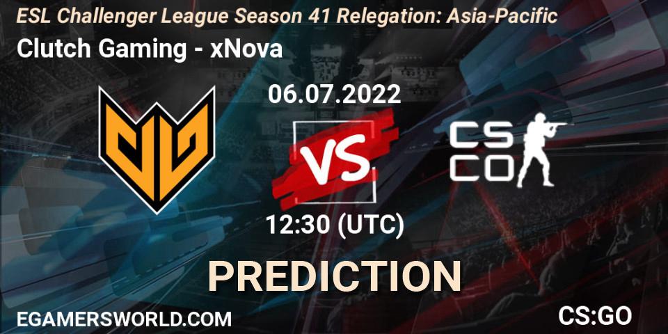 Prognoza Clutch Gaming - xNova. 06.07.2022 at 12:30, Counter-Strike (CS2), ESL Challenger League Season 41 Relegation: Asia-Pacific