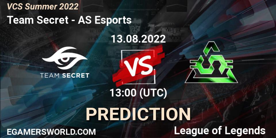 Prognoza Team Secret - AS Esports. 13.08.2022 at 13:00, LoL, VCS Summer 2022