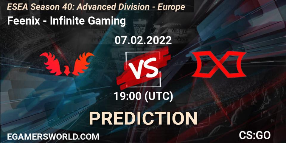 Prognoza Feenix - Infinite Gaming. 07.02.2022 at 19:00, Counter-Strike (CS2), ESEA Season 40: Advanced Division - Europe