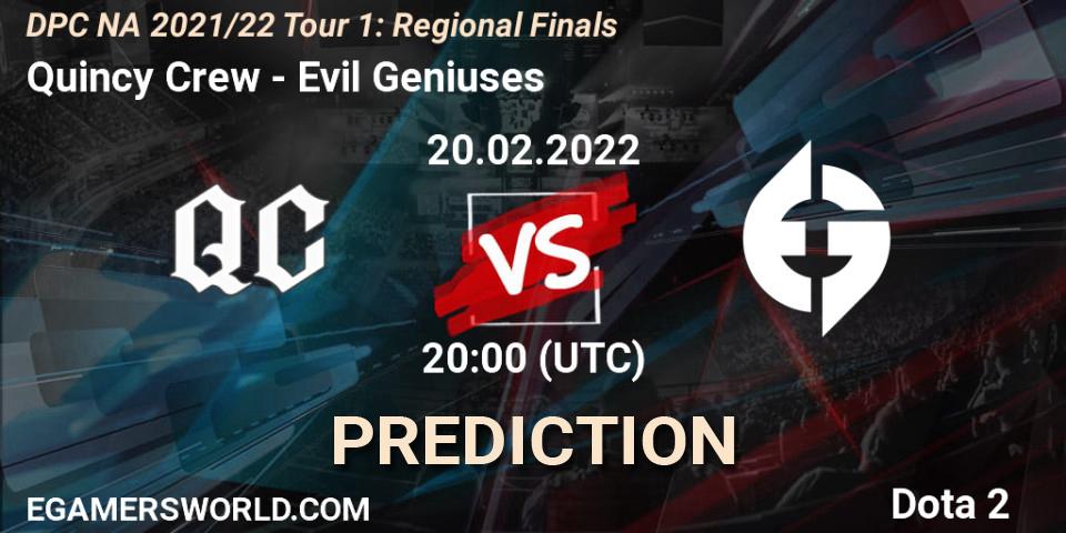 Prognoza Quincy Crew - Evil Geniuses. 20.02.2022 at 19:55, Dota 2, DPC NA 2021/22 Tour 1: Regional Finals