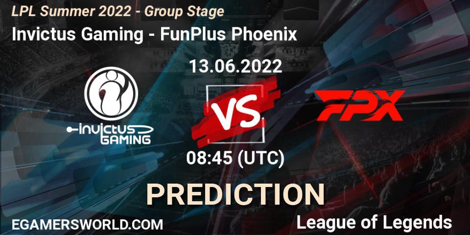 Prognoza Invictus Gaming - FunPlus Phoenix. 13.06.22, LoL, LPL Summer 2022 - Group Stage