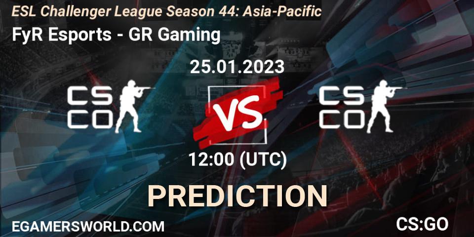 Prognoza FyR Esports - GR Gaming. 25.01.2023 at 12:00, Counter-Strike (CS2), ESL Challenger League Season 44: Asia-Pacific