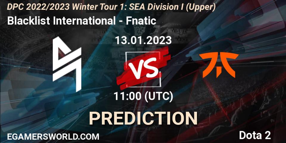 Prognoza Blacklist International - Fnatic. 13.01.2023 at 13:17, Dota 2, DPC 2022/2023 Winter Tour 1: SEA Division I (Upper)