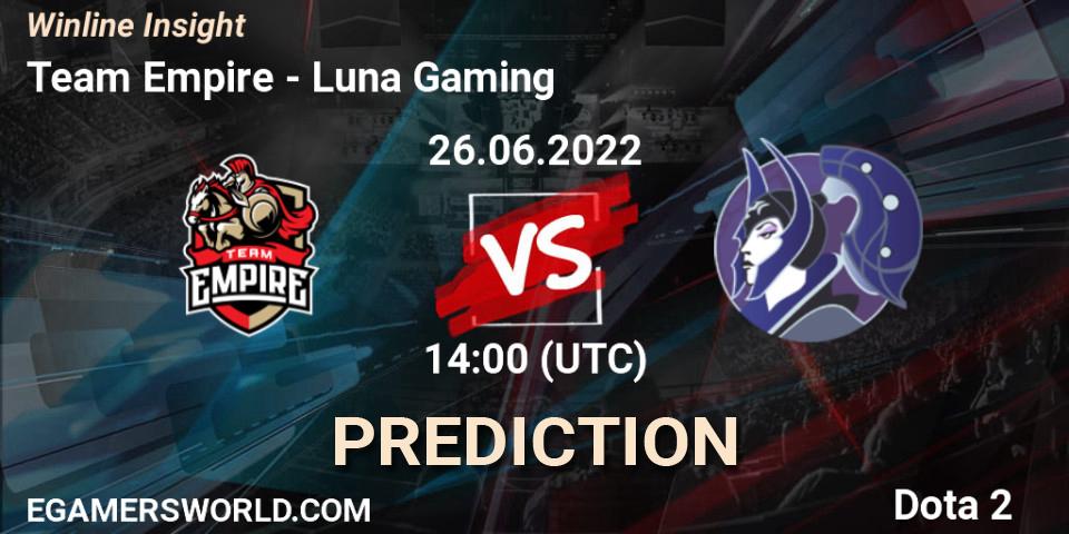 Prognoza Team Empire - Luna Gaming. 26.06.22, Dota 2, Winline Insight