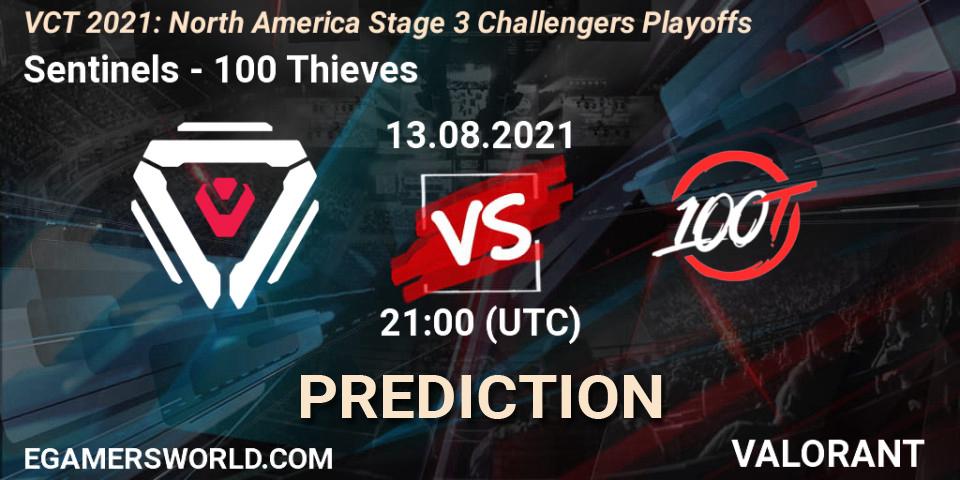 Prognoza Sentinels - 100 Thieves. 13.08.2021 at 21:00, VALORANT, VCT 2021: North America Stage 3 Challengers Playoffs