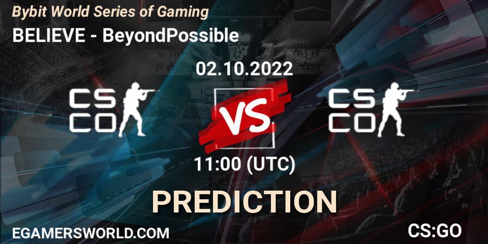 Prognoza BELIEVE - BeyondPossible. 02.10.2022 at 11:00, Counter-Strike (CS2), Bybit World Series of Gaming