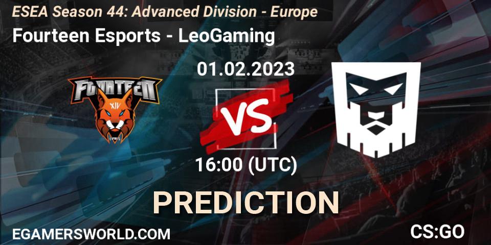 Prognoza Fourteen Esports - LeoGaming. 10.02.2023 at 15:00, Counter-Strike (CS2), ESEA Season 44: Advanced Division - Europe