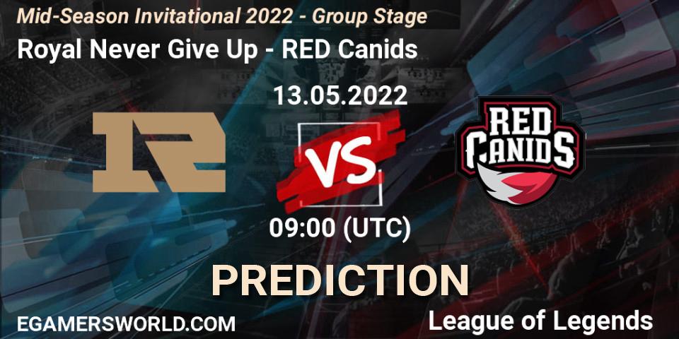Prognoza Royal Never Give Up - RED Canids. 12.05.2022 at 11:00, LoL, Mid-Season Invitational 2022 - Group Stage