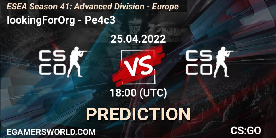 Prognoza IookingForOrg - Pe4c3. 25.04.2022 at 18:00, Counter-Strike (CS2), ESEA Season 41: Advanced Division - Europe