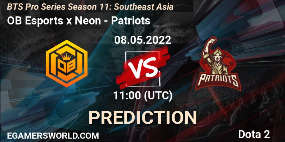 Prognoza OB Esports x Neon - Patriots. 08.05.2022 at 11:18, Dota 2, BTS Pro Series Season 11: Southeast Asia