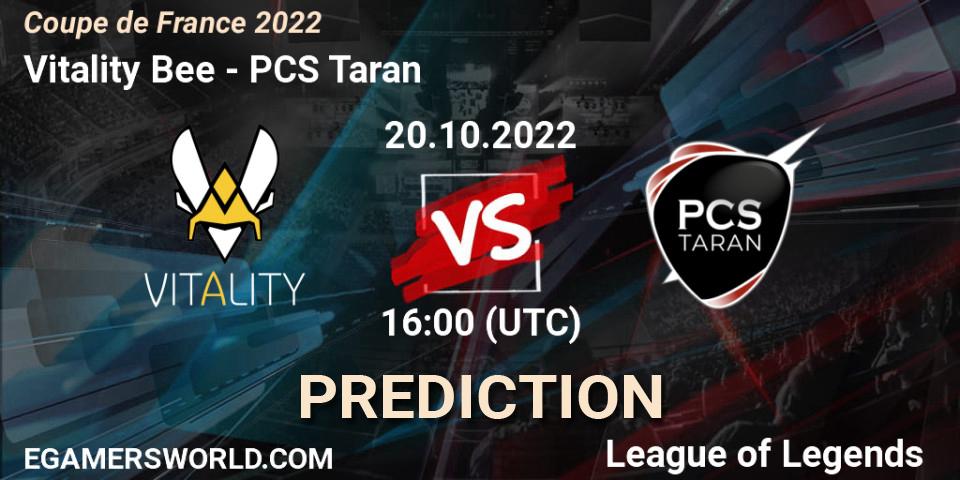 Prognoza Vitality Bee - PCS Taran. 20.10.2022 at 15:20, LoL, Coupe de France 2022