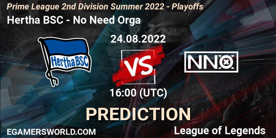 Prognoza Hertha BSC - No Need Orga. 23.08.2022 at 16:00, LoL, Prime League 2nd Division Summer 2022 - Playoffs