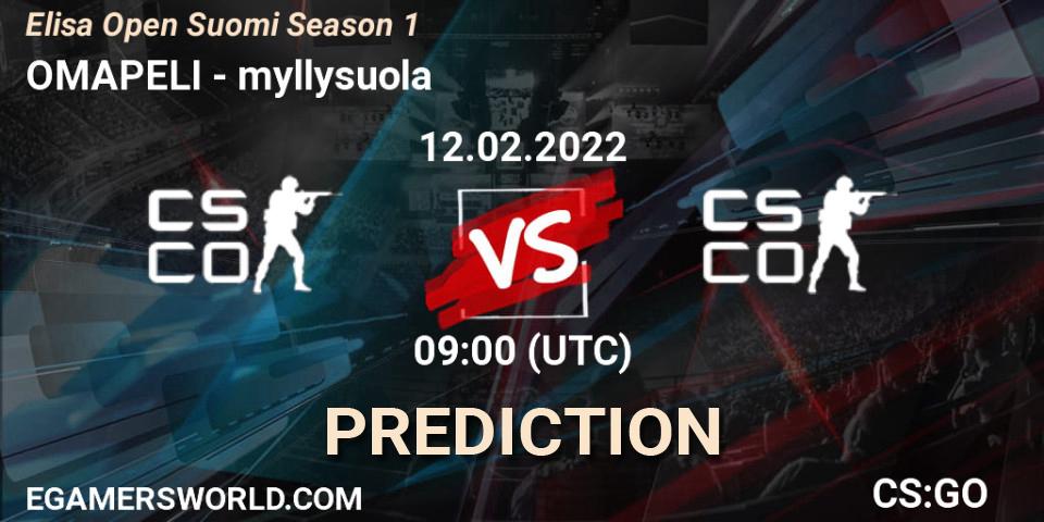 Prognoza OMAPELI - myllysuola. 12.02.2022 at 09:00, Counter-Strike (CS2), Elisa Open Suomi Season 1