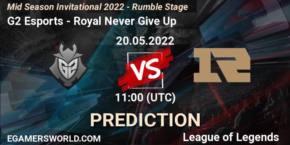 Prognoza G2 Esports - Royal Never Give Up. 20.05.2022 at 11:20, LoL, Mid Season Invitational 2022 - Rumble Stage