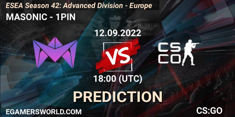 Prognoza MASONIC - 1PIN. 12.09.2022 at 18:00, Counter-Strike (CS2), ESEA Season 42: Advanced Division - Europe
