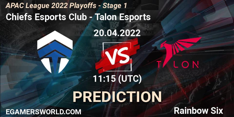 Prognoza Chiefs Esports Club - Talon Esports. 20.04.2022 at 11:15, Rainbow Six, APAC League 2022 Playoffs - Stage 1
