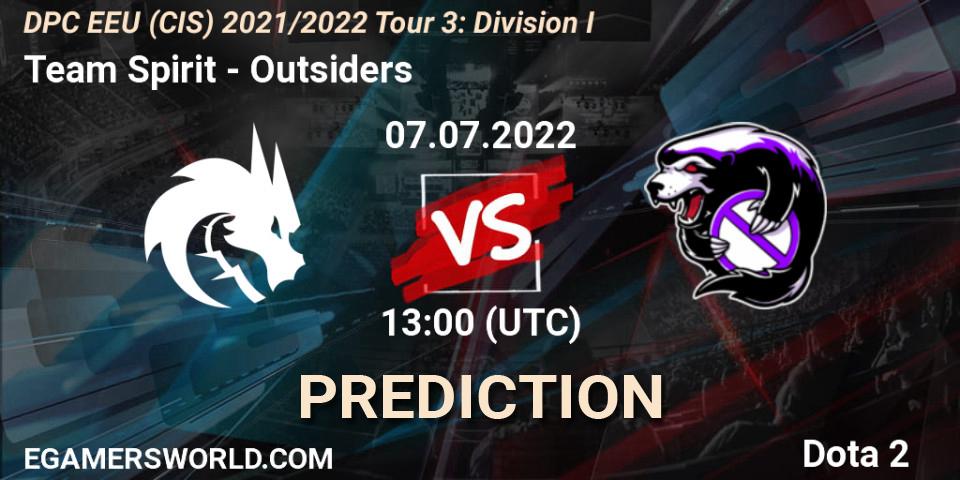 Prognoza Team Spirit - Outsiders. 07.07.22, Dota 2, DPC EEU (CIS) 2021/2022 Tour 3: Division I