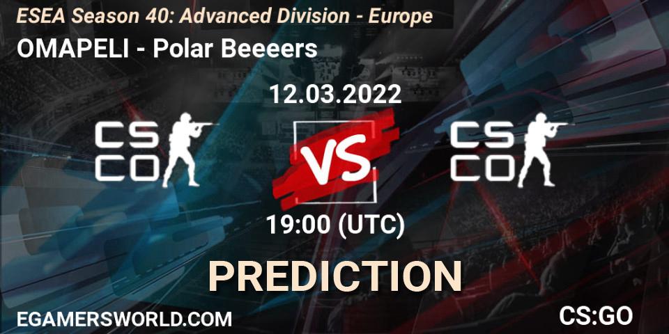 Prognoza OMAPELI - Polar Beeeers. 12.03.2022 at 19:00, Counter-Strike (CS2), ESEA Season 40: Advanced Division - Europe