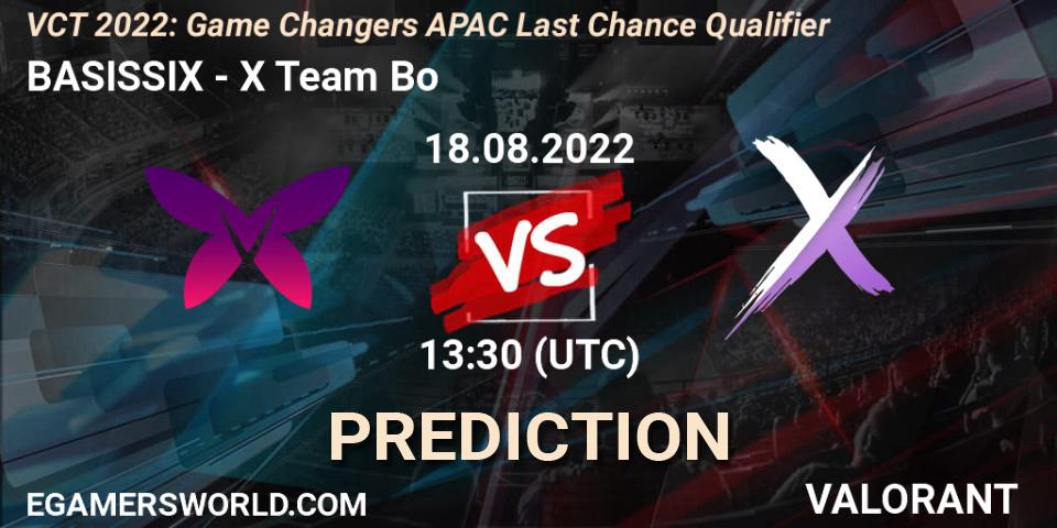 Prognoza BASISSIX - X Team Bo. 18.08.2022 at 13:30, VALORANT, VCT 2022: Game Changers APAC Last Chance Qualifier