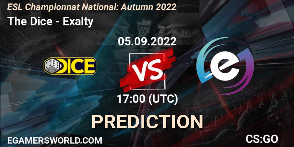 Prognoza The Dice - Exalty. 05.09.2022 at 17:00, Counter-Strike (CS2), ESL Championnat National: Autumn 2022
