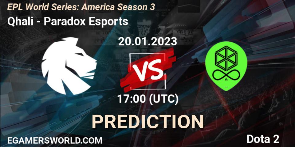 Prognoza Qhali - Paradox Esports. 20.01.2023 at 17:03, Dota 2, EPL World Series: America Season 3