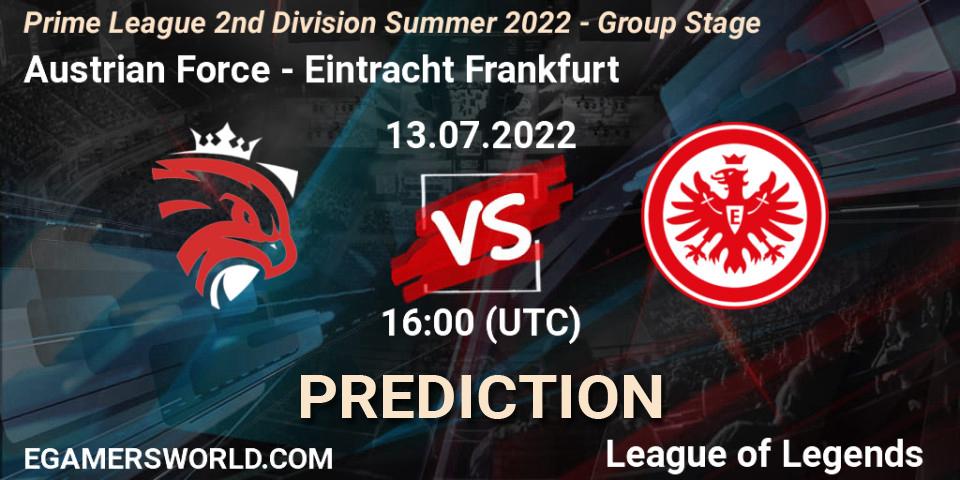 Prognoza Austrian Force - Eintracht Frankfurt. 13.07.2022 at 16:00, LoL, Prime League 2nd Division Summer 2022 - Group Stage