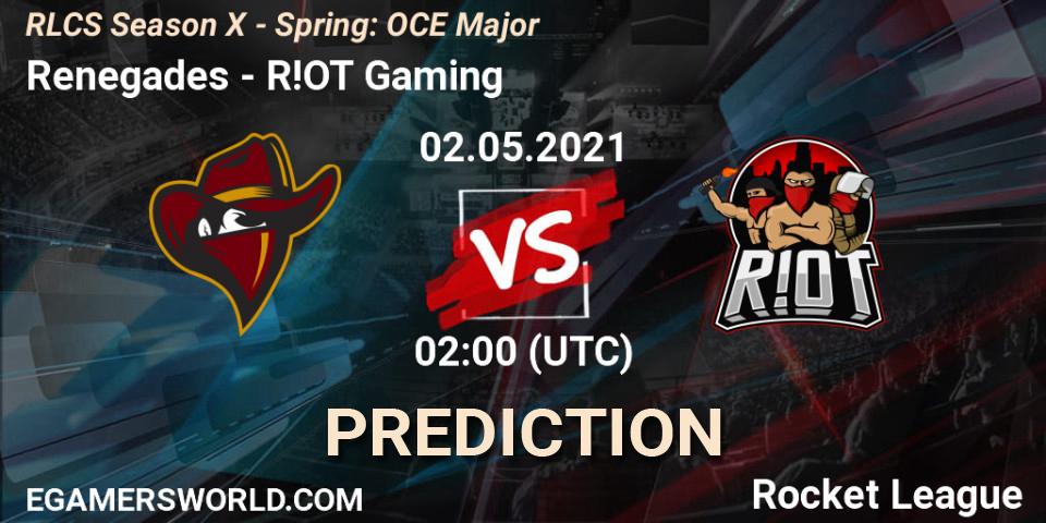 Prognoza Renegades - R!OT Gaming. 02.05.2021 at 01:45, Rocket League, RLCS Season X - Spring: OCE Major