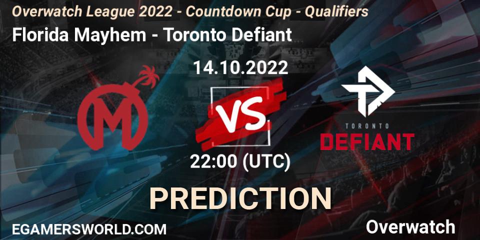Prognoza Florida Mayhem - Toronto Defiant. 14.10.2022 at 22:00, Overwatch, Overwatch League 2022 - Countdown Cup - Qualifiers