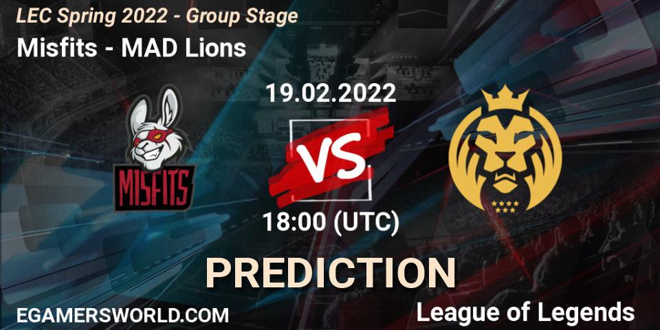 Prognoza Misfits - MAD Lions. 19.02.2022 at 18:00, LoL, LEC Spring 2022 - Group Stage