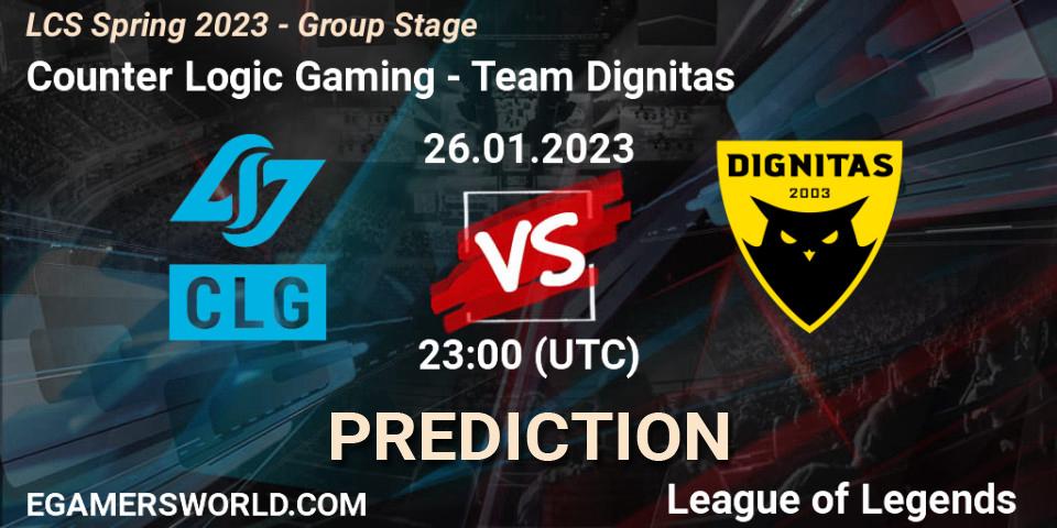 Prognoza Counter Logic Gaming - Team Dignitas. 27.01.2023 at 01:15, LoL, LCS Spring 2023 - Group Stage