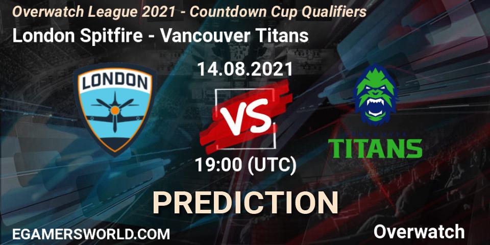Prognoza London Spitfire - Vancouver Titans. 14.08.2021 at 19:00, Overwatch, Overwatch League 2021 - Countdown Cup Qualifiers