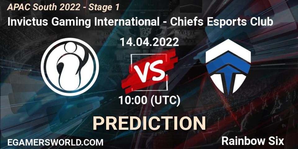 Prognoza Invictus Gaming International - Chiefs Esports Club. 14.04.2022 at 10:00, Rainbow Six, APAC South 2022 - Stage 1