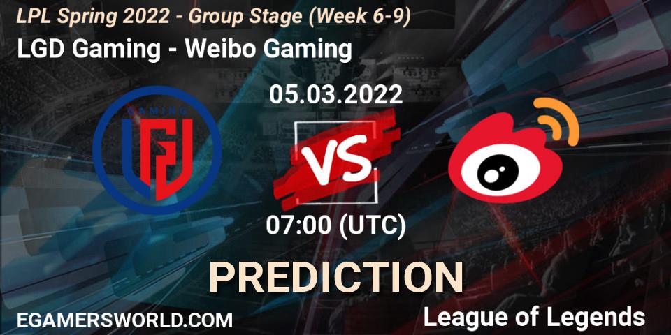 Prognoza LGD Gaming - Weibo Gaming. 05.03.2022 at 07:00, LoL, LPL Spring 2022 - Group Stage (Week 6-9)