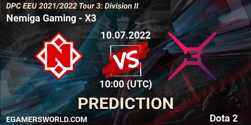 Prognoza Nemiga Gaming - X3. 10.07.2022 at 10:00, Dota 2, DPC EEU 2021/2022 Tour 3: Division II