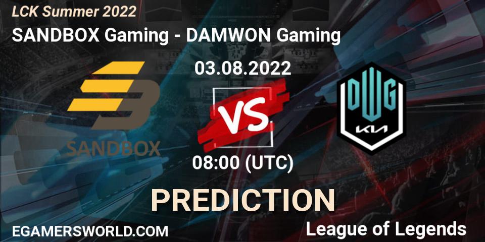 Prognoza SANDBOX Gaming - DAMWON Gaming. 03.08.22, LoL, LCK Summer 2022
