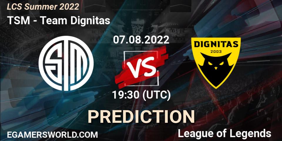 Prognoza TSM - Team Dignitas. 07.08.2022 at 23:45, LoL, LCS Summer 2022