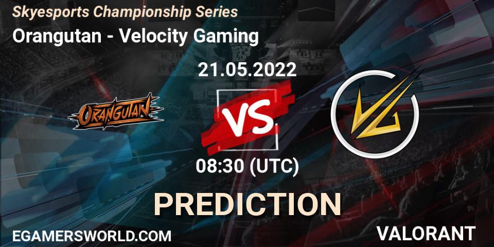 Prognoza Orangutan - Velocity Gaming. 21.05.2022 at 11:30, VALORANT, Skyesports Championship Series