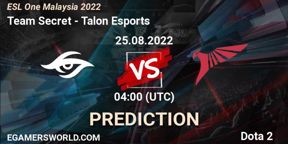 Prognoza Team Secret - Talon Esports. 25.08.22, Dota 2, ESL One Malaysia 2022