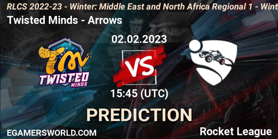 Prognoza Twisted Minds - Arrows. 02.02.2023 at 15:45, Rocket League, RLCS 2022-23 - Winter: Middle East and North Africa Regional 1 - Winter Open