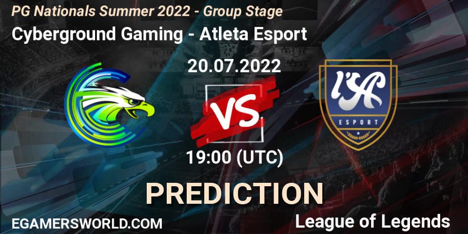 Prognoza Cyberground Gaming - Atleta Esport. 20.07.2022 at 19:00, LoL, PG Nationals Summer 2022 - Group Stage
