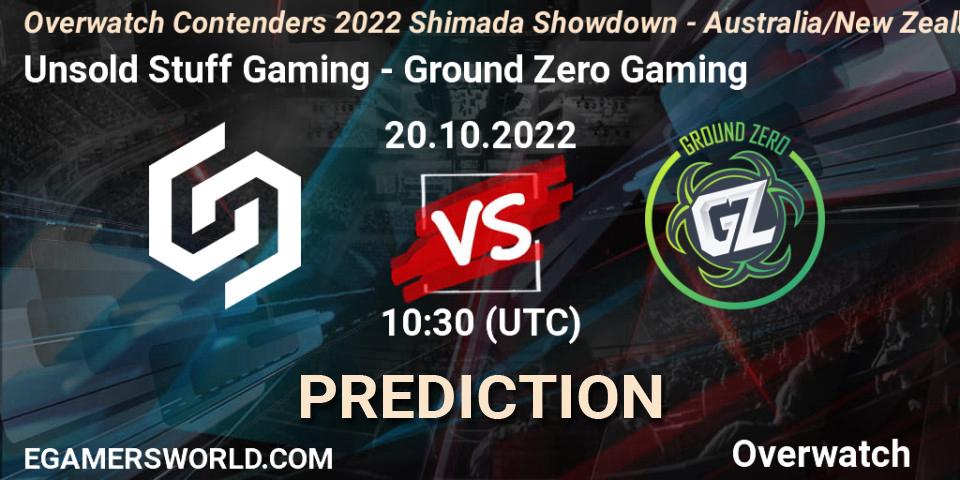 Prognoza Unsold Stuff Gaming - Ground Zero Gaming. 20.10.2022 at 10:30, Overwatch, Overwatch Contenders 2022 Shimada Showdown - Australia/New Zealand - October