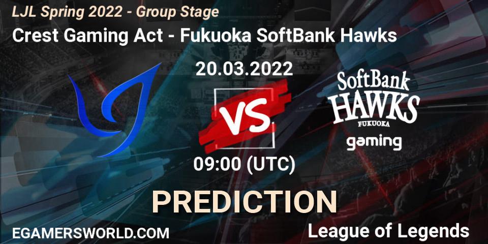 Prognoza Crest Gaming Act - Fukuoka SoftBank Hawks. 20.03.2022 at 09:00, LoL, LJL Spring 2022 - Group Stage