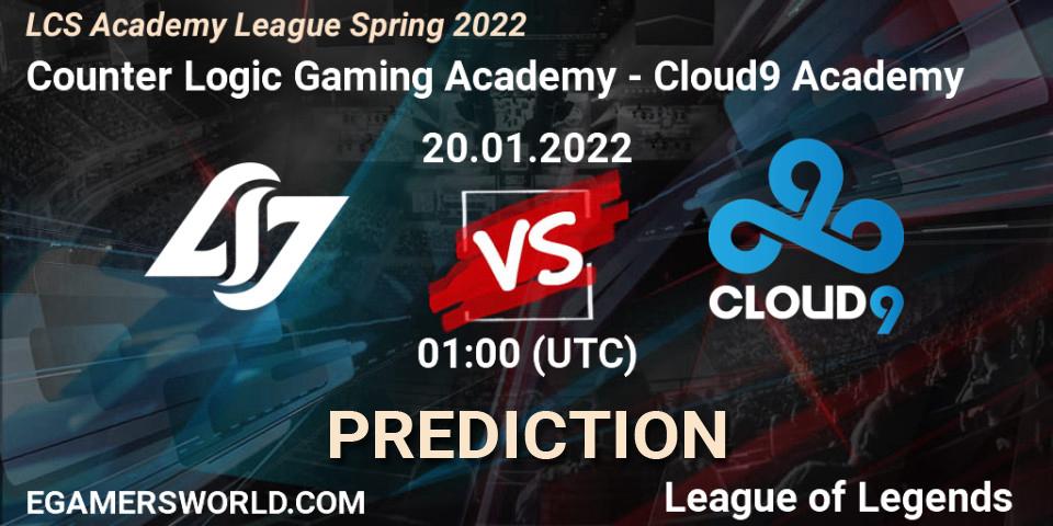 Prognoza Counter Logic Gaming Academy - Cloud9 Academy. 20.01.2022 at 01:00, LoL, LCS Academy League Spring 2022