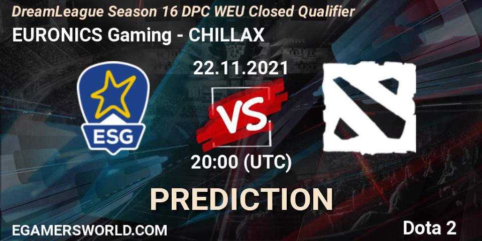 Prognoza EURONICS Gaming - CHILLAX. 22.11.2021 at 21:05, Dota 2, DPC 2022 Season 1: Euro - Closed Qualifier (DreamLeague Season 16)