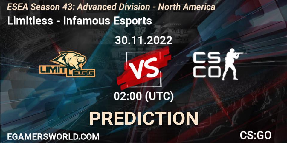 Prognoza Limitless - Infamous Esports. 30.11.22, CS2 (CS:GO), ESEA Season 43: Advanced Division - North America