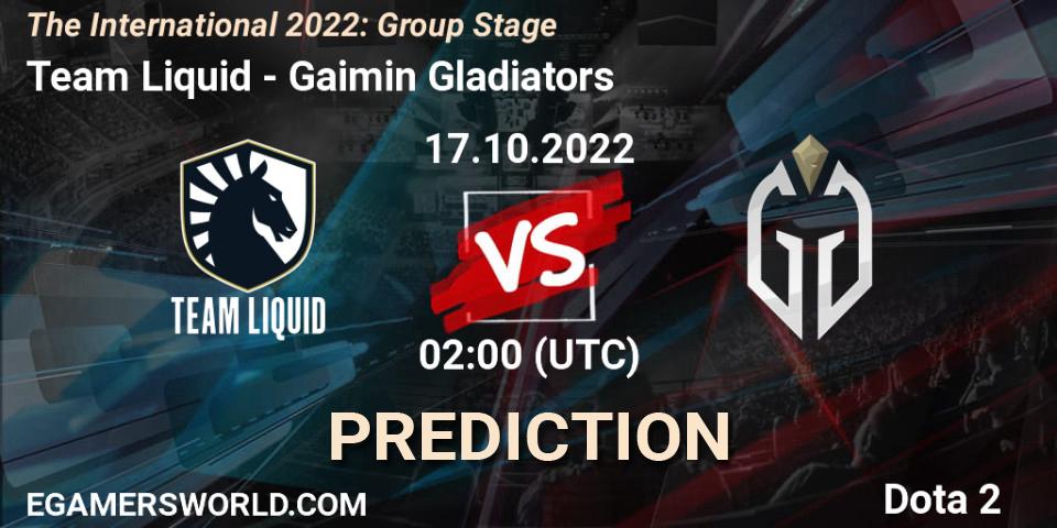 Prognoza Team Liquid - Gaimin Gladiators. 17.10.2022 at 02:00, Dota 2, The International 2022: Group Stage